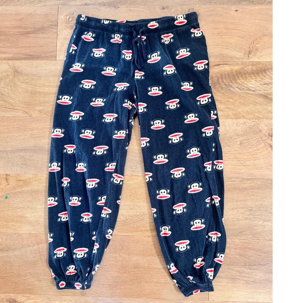 Paul Frank Pajama Pants Women Large Black Julius Monkey Fleece Y2K 90's